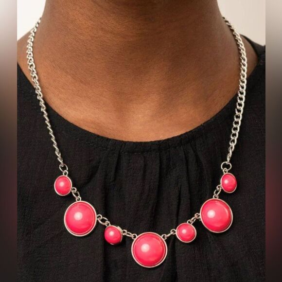 Paparazzi Pink and Silver Necklace Set with Statement Beads - Picture 3 of 4